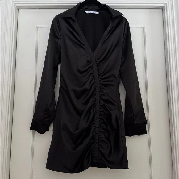 NWOT ZARA SATIN ROUCHED DRESS MEDIUM - Picture 5 of 6